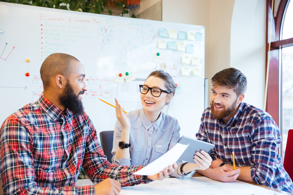 Multiethnic group of happy business people working together in office-2